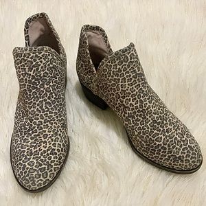 Lucky Brand Suede Leopard print block heels ankle boots